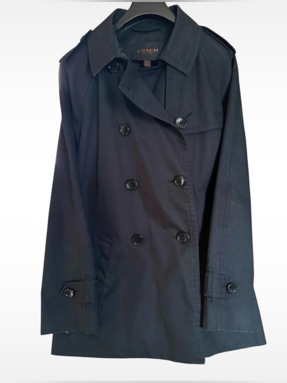 COACH Women's Double-Breasted Black Trench Coat